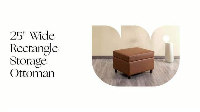 25" Wide Rectangle Storage Ottoman with Wood Legs and Hinged Lid - WOVENBYRD, 2 of 17, play video