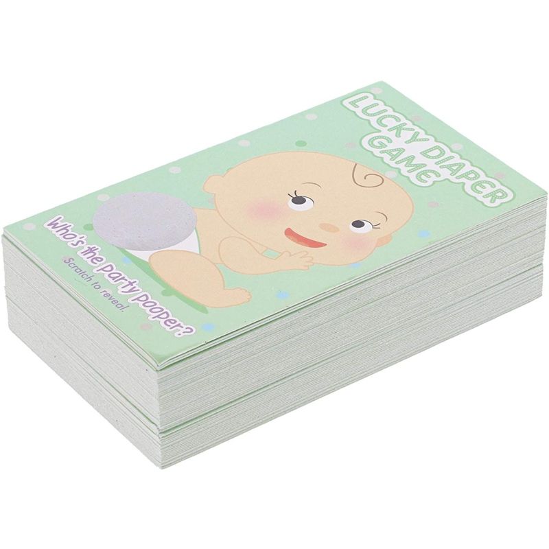 60-Count Baby Shower Games, Scratch Off Game Cards, Lucky Diaper Lottery Raffle Party Supplies for Boys or Girls, Green, 4 of 5