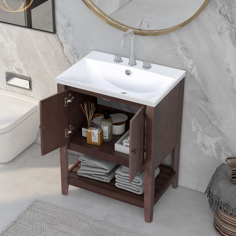 24" Modern Stylish Bathroom Vanity with Porcelain Sink and Open Shelves - ModernLuxe, 2 of 10