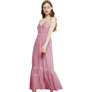 Anna-Kaci Women's Adjustable Spaghetti Strap Boho Lace Maxi Dress - 1 of 4