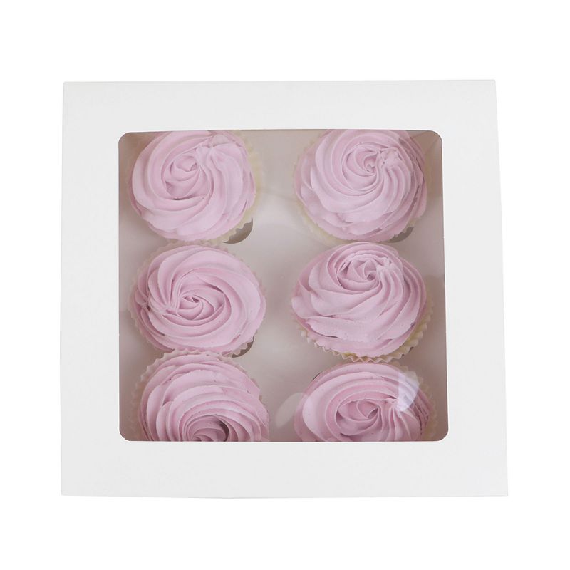 O'Creme White Window Cake Box with 6 Cupcake Insert, 10" x 10" x 4" - Pack of 5, 2 of 4