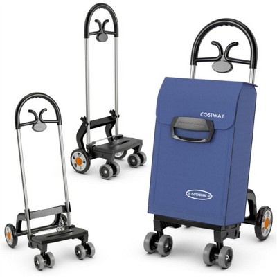 NAYSAYE Folding Shopping Cart Dolly High Capacity Utility Trolley for Grocery Laundry Travel with 66 lbs Load Capacity, Blue, 16.5"*19.5"*41"