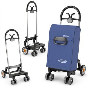 NAYSAYE Folding Shopping Cart Dolly High Capacity Utility Trolley for Grocery Laundry Travel with 66 lbs Load Capacity, Blue, 16.5"*19.5"*41" - 1 of 4