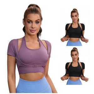 INSPIRE CHIC 3 Packs Women's Halter Neck Push Up Sports Bra Short Sleeve Workout Crop Top Fitness T Shirt - 1 of 4