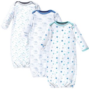 Luvable Friends Baby Boys Cotton Long-Sleeve Gowns 3pk, Boys Elephant Stars - 1 of 4