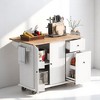 53.9" Rolling Kitchen Island Cart with Drop Leaf, 3-Tier Pull-Out Organizer, Internal Storage Racks,Towel Rack & Lockable Wheels, Kitchen Cabinets - 2 of 4