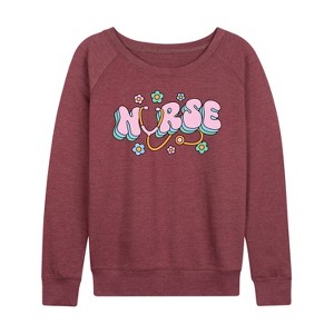 Women's - Instant Message - Nurse Flowers Lightweight French Terry Wide Neck Long Sleeve Graphic Shirt - 1 of 4