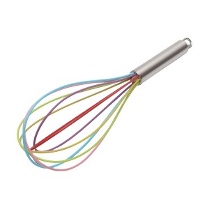 Unique Bargains 12" 6-Wire Whisk Hand Wash Stainless Steel Silicone Assorted Color - 1 of 4