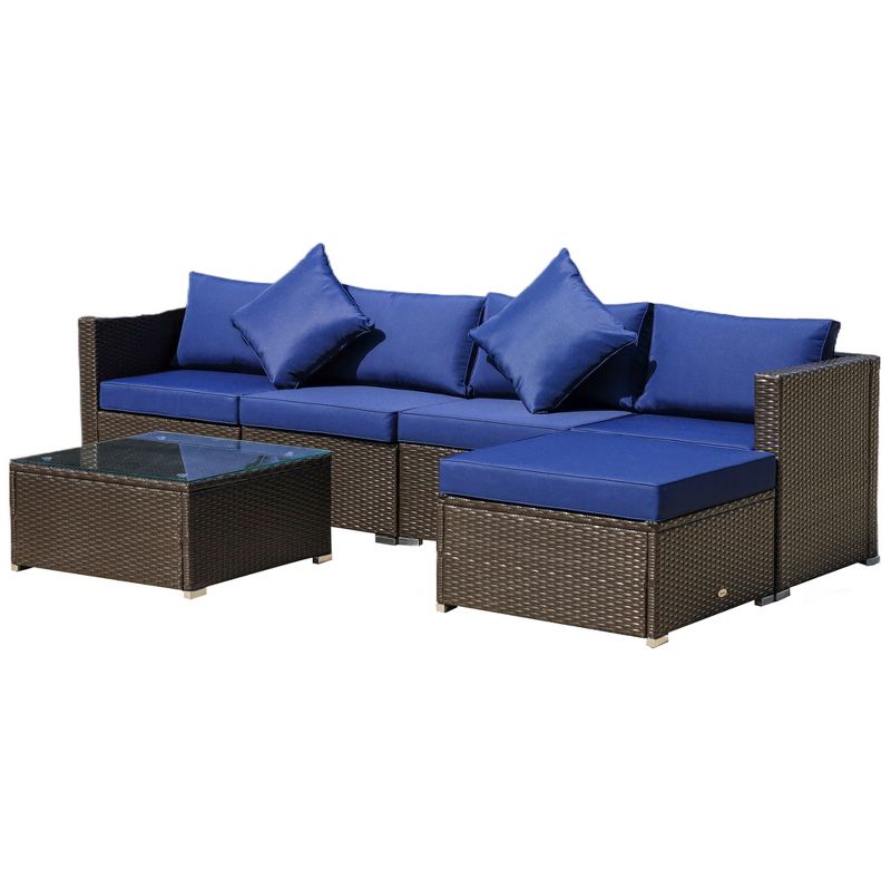 Outsunny 6 Pieces Outdoor PE Rattan Sofa Set, Sectional Conversation Wicker Patio Couch Furniture Set with Cushions and Coffee Table, 4 of 7