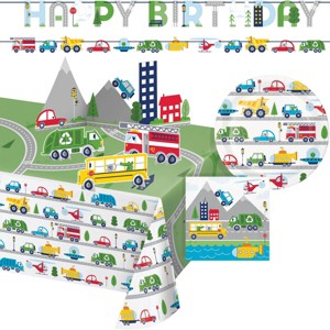 Creative Converting Transportation Time City Life Tableware and Decor Set 28ct - 1 of 4