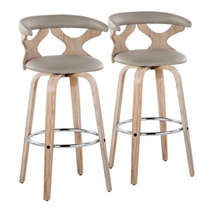 Set of 2 Gardenia Barstools White Wash/Light Gray PU: LumiSource, Fixed-Height, Swivel, Contemporary Design - 1 of 4