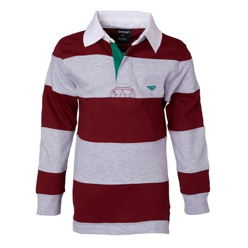 Sportoli Boys Cotton Striped Long Sleeve Polo Rugby Shirt - Burgundy ...