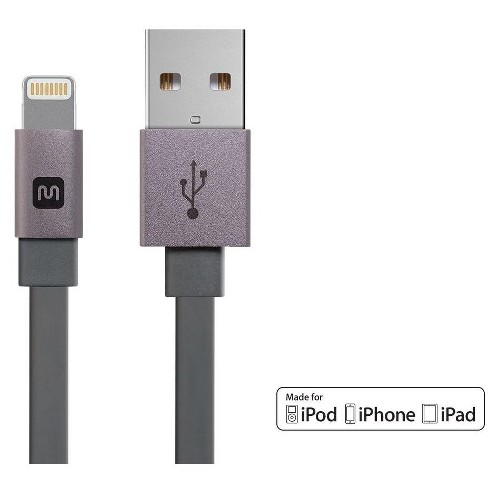 Monoprice Apple Mfi Certified Flat Lightning To Usb Charge & Sync Cable - 4  Feet - Gray