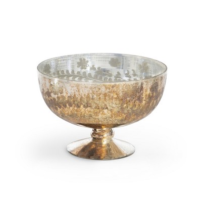 Park Hill Collection Chateau Etched Mercury Glass Footed Bowl