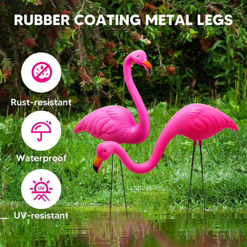 Syncfun Pink Flamingo Yard Ornament Stakes, Mini Lawn Plastic Flamingo Statue with Metal Legs for Outdoor & Garden, 4 of 8