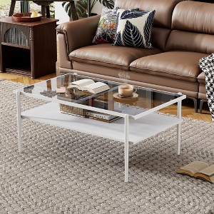 Rectangle Coffee Table, with Gray Tempered Glass top and Legs, Modern Table for Living Room - 1 of 4
