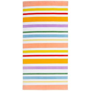 Great Bay Home Cotton Vibrant Prints Quick-Dry Beach Towel  (30" x 60", Colorful Stripes)