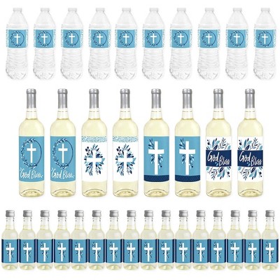 Big Dot of Happiness Blue Elegant Cross - Boy Religious Party Decorations - Beverage Bar Kit - 34 Pieces