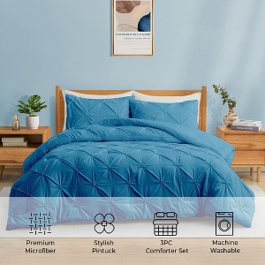 Peace Nest 3 Piece Pintuck Pinch Pleat and Seersucker Bubble Ruffled Chic and Tufted Clipped Comforter Set - 1 of 4