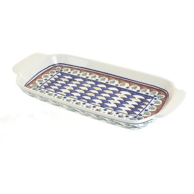 Blue Rose Polish Pottery Evergreen Bread Tray with Handles