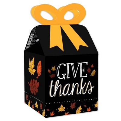 Big Dot of Happiness Give Thanks - Square Favor Gift Boxes - Thanksgiving Party Bow Boxes - Set of 12