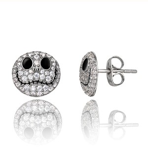 Disney Womens The Nightmare Before Christmas Sterling Silver and Cubic Zirconia Jack Skellington Dome Earrings - 1 of 4