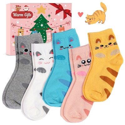 URECOVERS 5 Pairs Socks for Women Cat Lovers Stocking Stuffers Christmas Birthday Gifts