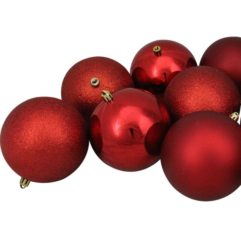 Northlight 12ct Shatterproof 4-Finish Christmas Ball Ornament Set 4" - Red, 4 of 5