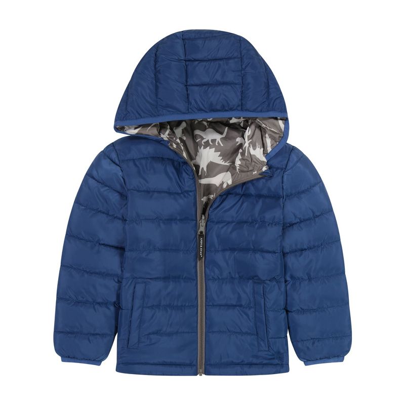 Andy & Evan  Toddler  Mid Blue Dinos Reversible Puffer, 4 of 6