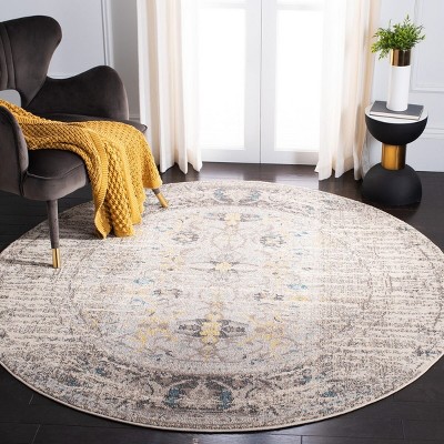 Elsdon 9' Round Grey Floral Synthetic Area Rug