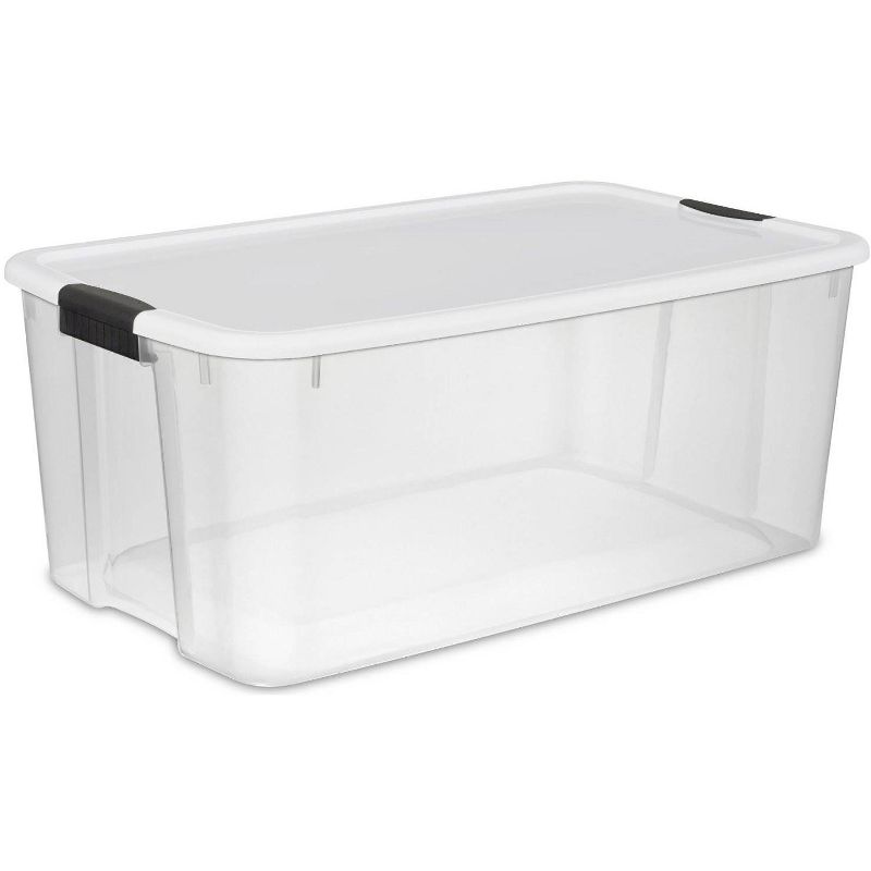Sterilite Ultra Latch Box, Stackable Storage Bin with Lid, Plastic Container with Heavy Duty Latches to Organize, Clear and White Lid, 2 of 6