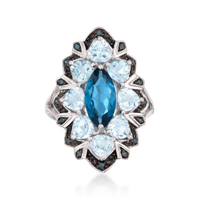 Ross-Simons 2.20 Carat London Blue Topaz and 2.50 ct. t.w. Aquamarine Ring With Blue Diamonds in Sterling Silver Size 5