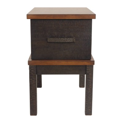 Gray and Brown Rectangular Wood Chair Side Table with Storage