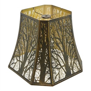 Square Cut Corner Metal Lamp Shades, 7" Top x 12" Bottom x 10.5" High Medium Bell Lampshade, Etched Forest Lampshades for Table Lamps and Floor Lamps - 1 of 4