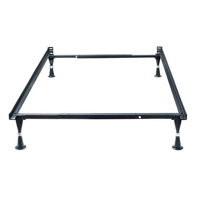 Adjustable Black Metal Twin/Full Bed Frame with Glides