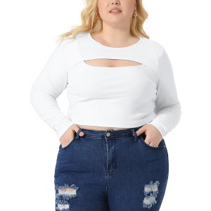 Agnes Orinda Women's Plus Size Long Sleeve Round Neck Cut Out Front Regular Fit Blouses - 1 of 4