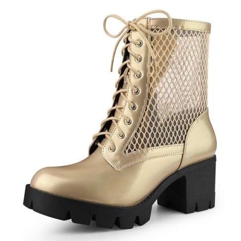 Allegra K Women s Platform Chain Chunky Heel Combat Boots Gold 8.5 Target