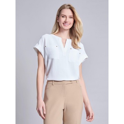 Jones New York Split Neck Cap Sleeve Blouse