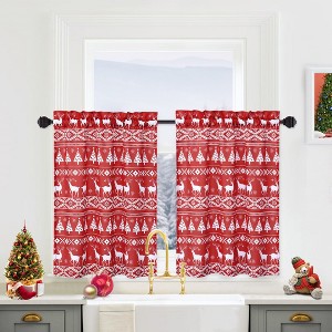 Farmhouse Christmas Tree and Deer Pattern Bathroom Kitchen Curtains - 1 of 4