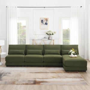 VYNXARIA 120*61" Oversized Wide Seat Sectional Sofa with Reversible Chaise,Loop Yarn Fabric 5-seat Armless Convertible L-shaped Couch - 1 of 4