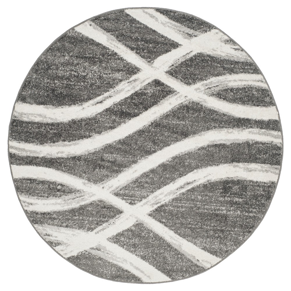 6'x6' Round Tracy Wave Accent Rug Charcoal/Ivory Round - Safavieh
