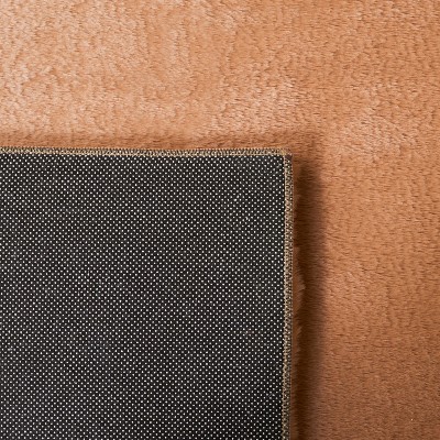 Brown Faux Rabbit Fur Rectangular Washable Area Rug