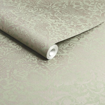 William Morris Sage Green and Gold Floral Vinyl Wallpaper