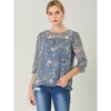 INSPIRE CHIC Women's Round Neck Ruffle 3/4 Sleeve Floral Print Chiffon Blouse - 2 of 4
