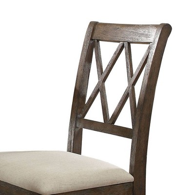 Beige Linen and Salvage Brown Cross Back Side Chair Set