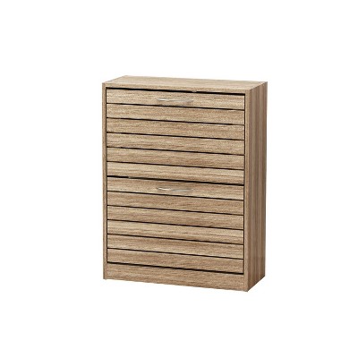 Natural Wood Shoe Storage Cabinet with Louver Doors and Flip Drawers