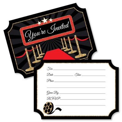 Big Dot of Happiness Red Carpet Hollywood - Shaped Fill-in Invitations - Movie Night Party Invitation Cards with Envelopes - Set of 12