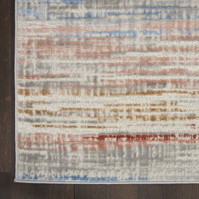 Ivory Multicolor Abstract Synthetic 5' x 7' Easy-Care Area Rug