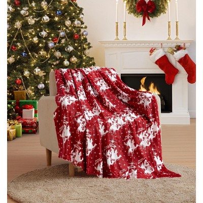 50" x 60" Throw Christmas Xmas Kitten Cat Red & White Printed Fleece Blanket 