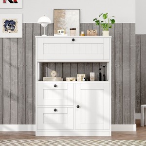 Hyleory Cabinet Wooden Storage Organizer with 1 Door and 3 Drawers, Free-Standing Cupboard for Kitchen/Living Room/Bathroom Use - 1 of 4